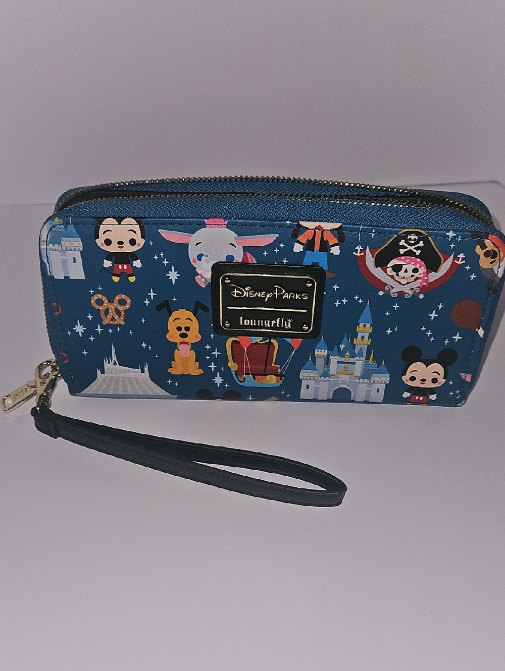 Loungefly Blue Whimsical Disney Tsum Tsum Pluto Dumbo Character Zip Wristlet